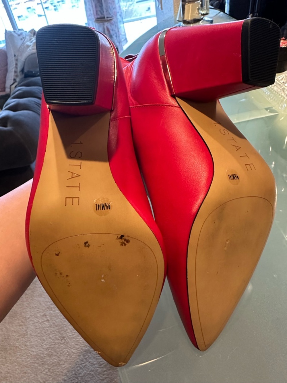 Nordstrom Red Leather Pointed Ankle Booties - Picture 3 of 3